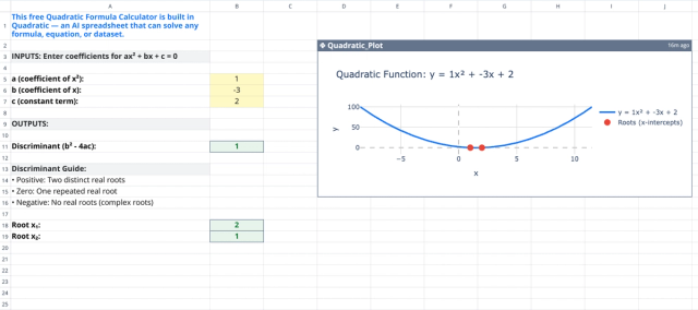 Screenshot for the file “Quadratic Formula Calculator”