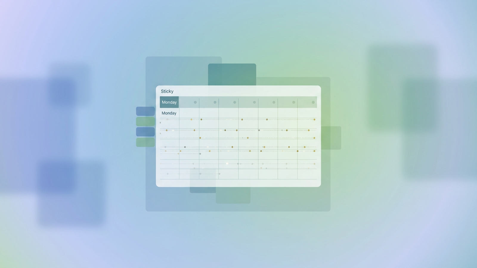 A minimal abstract hero image displays soft gradient geometric shapes, with a prominent structured element suggesting a sticky header, and subtle receding forms representing hidden data for dynamic homeschool attendance planning.