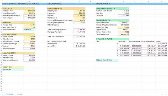 Screenshot for the file “Real Estate Pro Forma Template”