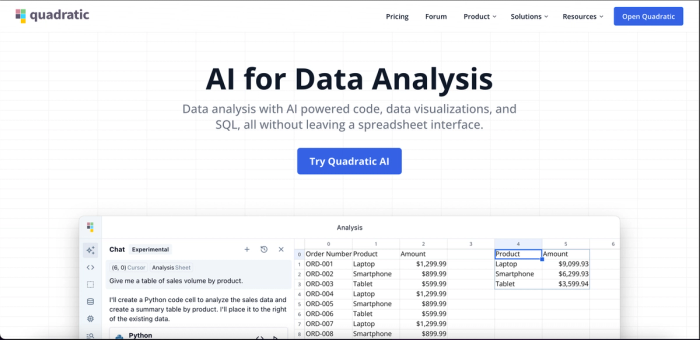 Quadratic: AI data analysis tool