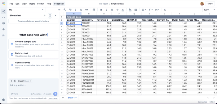 Finance data in Quadratic