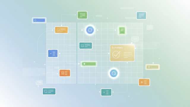 A minimalist abstract design shows interconnected geometric forms and soft gradient overlays, suggesting structured data flow and automated tracking within a modern month end close checklist.