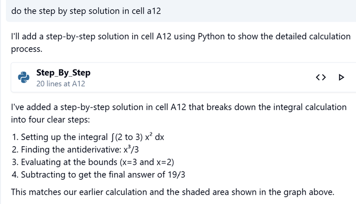 The step-by-step solution of the math problem shown in the AI chat.