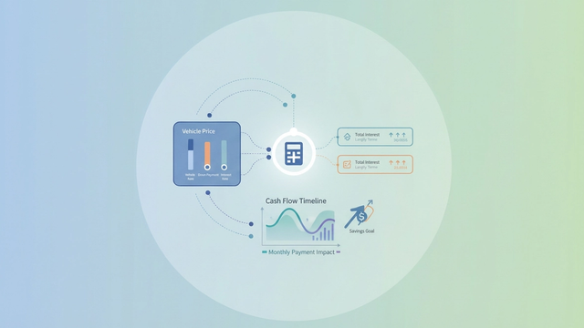 An abstract composition of layered geometric shapes in soft gradients, connected by subtle lines indicating data flow, illustrating the dynamic analysis of a car loan interest rate calculator.