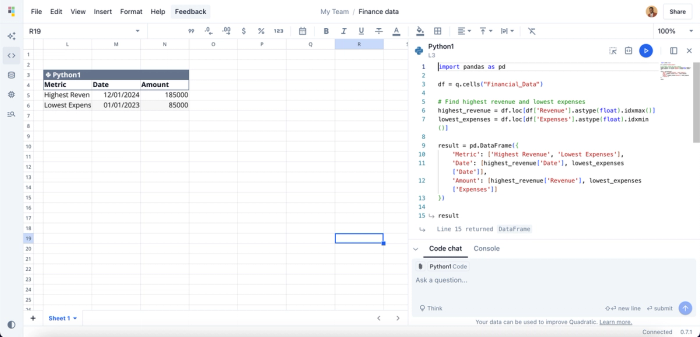 Quadratic’s built-in code editor