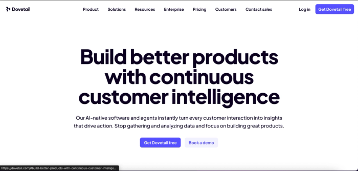 Dovetail home page.