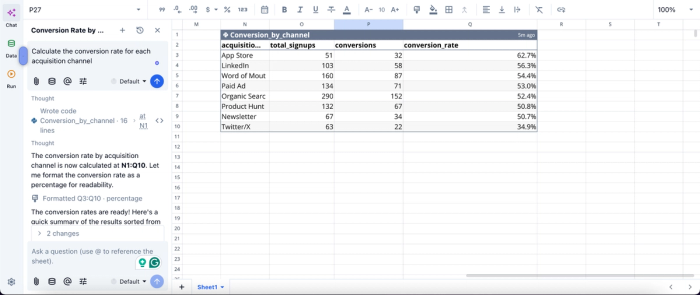 Data analysis in Quadratic, best product analytics tools for startups