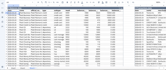 Data imported in Quadratic, est accounting dashboard for financial reporting