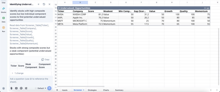 building a stock screener in python using Quadratic