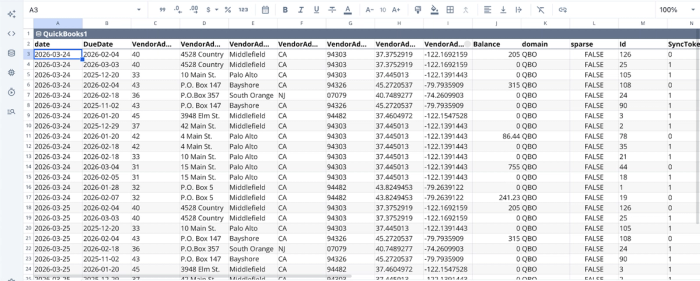 Data imported in Quadratic, contractor bookkeeping software