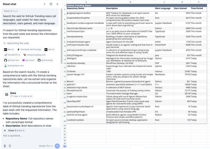 AI web scraping example in Quadratic.