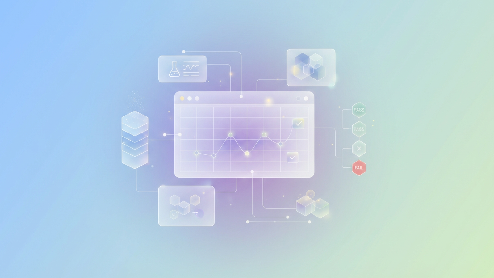 A sleek abstract design shows overlapping transparent geometric panels with subtle data pathways and soft gradient transitions, illustrating the precise and automated data management in heavy metal food analysis.