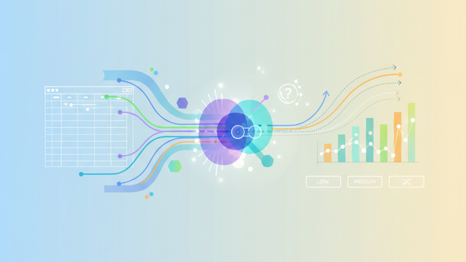 An abstract, minimal design features an organized array of varied geometric forms and soft gradient pathways, depicting the summarized probabilistic outcomes of a monte carlo simulation for financial risk analysis.
