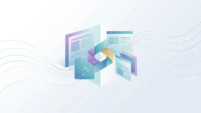 An abstract, minimalist SaaS-style composition of layered translucent panels, connecting data nodes, and soft color gradients showcasing structured retail media analytics.