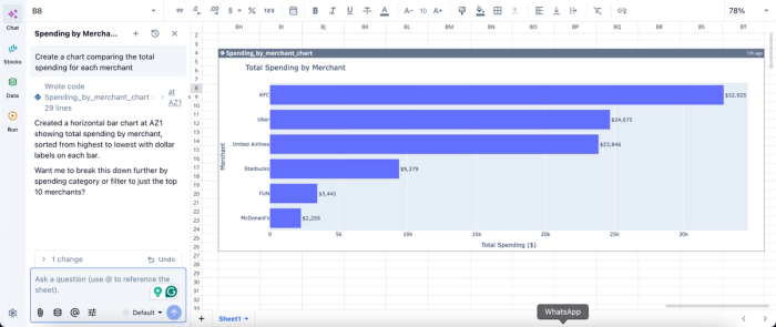 bank account balance spreadsheet visualization in Quadratic
