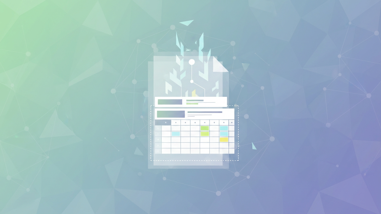 A clean, modern abstract hero image features intersecting geometric planes and soft gradient transitions, symbolizing the precise structuring and formatting of ocr financial statements for analytical use.