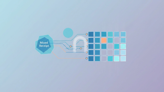 An abstract, modern composition of soft gradient geometric shapes and subtle connecting lines, where a central element precisely divides, illustrating the meticulous process of splitting transactions into distinct financial categories.