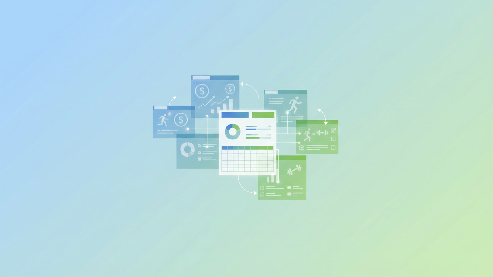 A minimalist abstract design shows geometric forms in subtle gradients, illustrating refined data structures and progress metrics for a comprehensive wellness tracker.