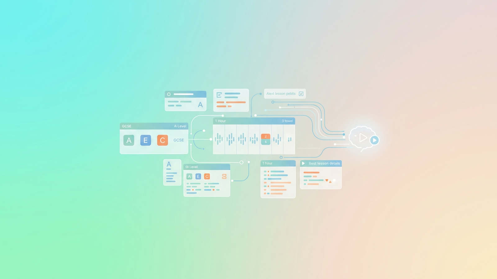 An abstract hero image presents a clean arrangement of overlapping geometric forms in soft gradients, subtly hinting at interconnected data structures for organizing comprehensive tutoring English lesson plans and exam board specifications.