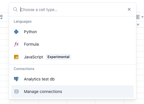 Opening a new SQL code cell in Quadratic.
