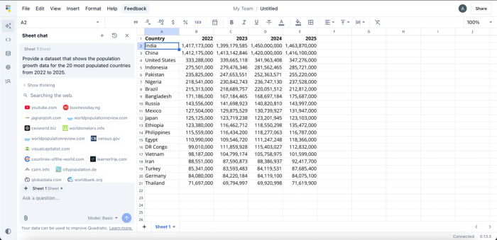 AI research feature in Quadratic
