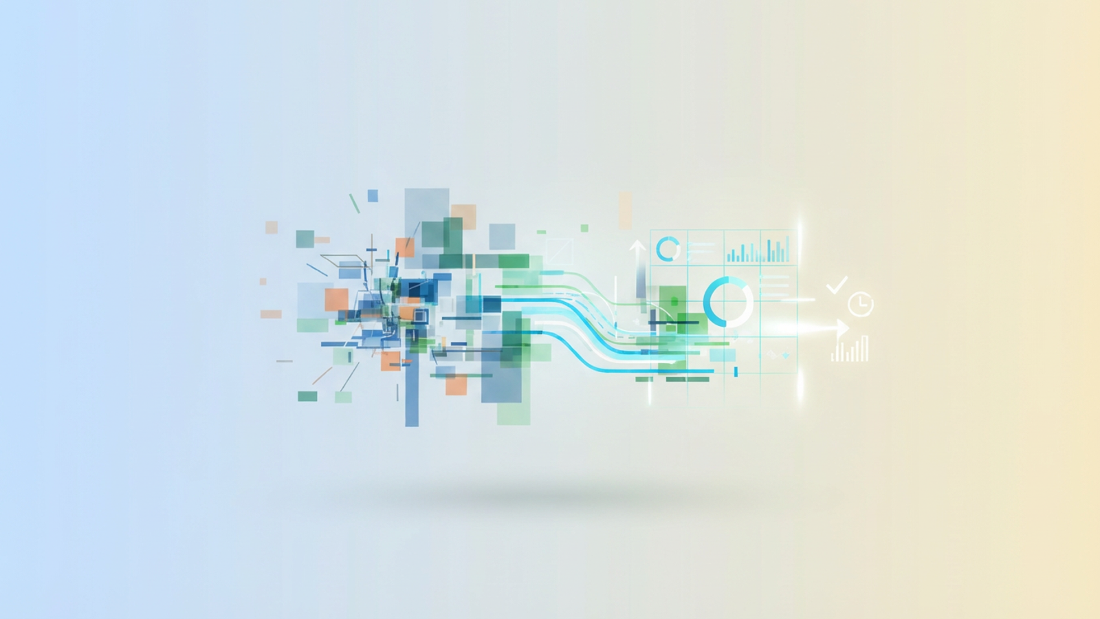 A modern abstract composition displays various geometric shapes in soft gradients connected by subtle lines, suggesting data organization and the structure of a logistics kpi dashboard.