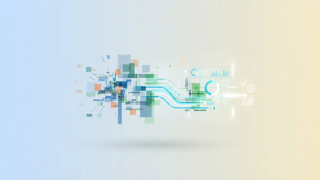A modern abstract composition displays various geometric shapes in soft gradients connected by subtle lines, suggesting data organization and the structure of a logistics kpi dashboard.