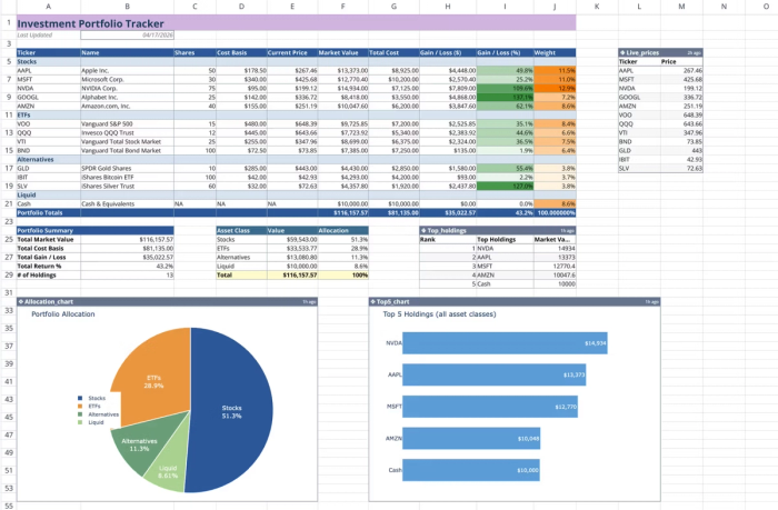 investment portfolio spreadsheet in Quadratic