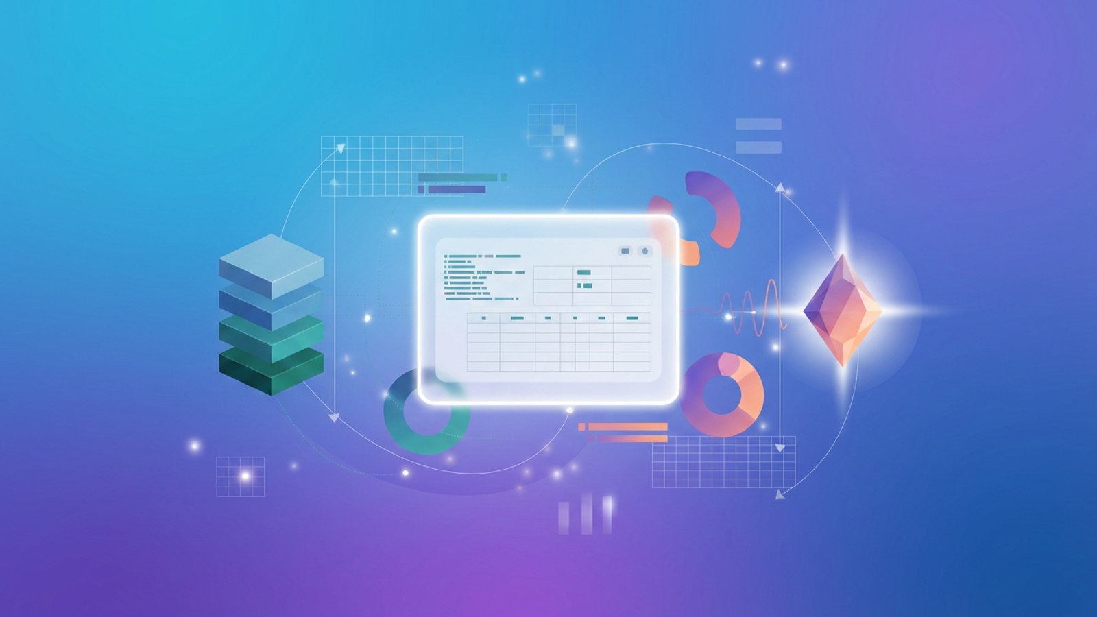 An abstract, modern design features layered geometric shapes with soft gradients and subtle data points, representing the structured flow of diverse healthcare data for comprehensive readmission analysis.