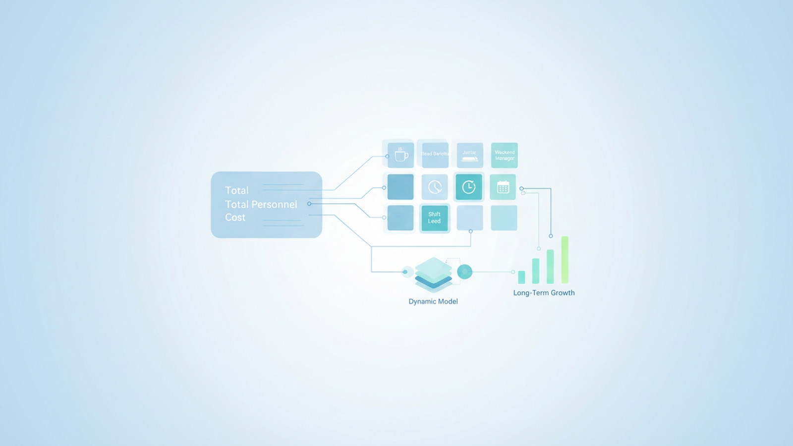 An abstract geometric composition features soft-gradient polygons breaking into smaller, distinct forms, connected by subtle lines, illustrating strategic labor cost planning for financial sustainability through granular data integration.