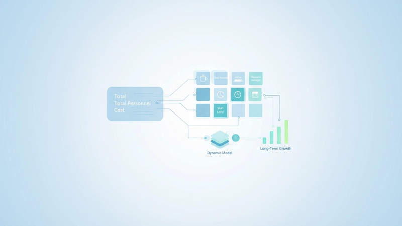 An abstract geometric composition features soft-gradient polygons breaking into smaller, distinct forms, connected by subtle lines, illustrating strategic labor cost planning for financial sustainability through granular data integration.