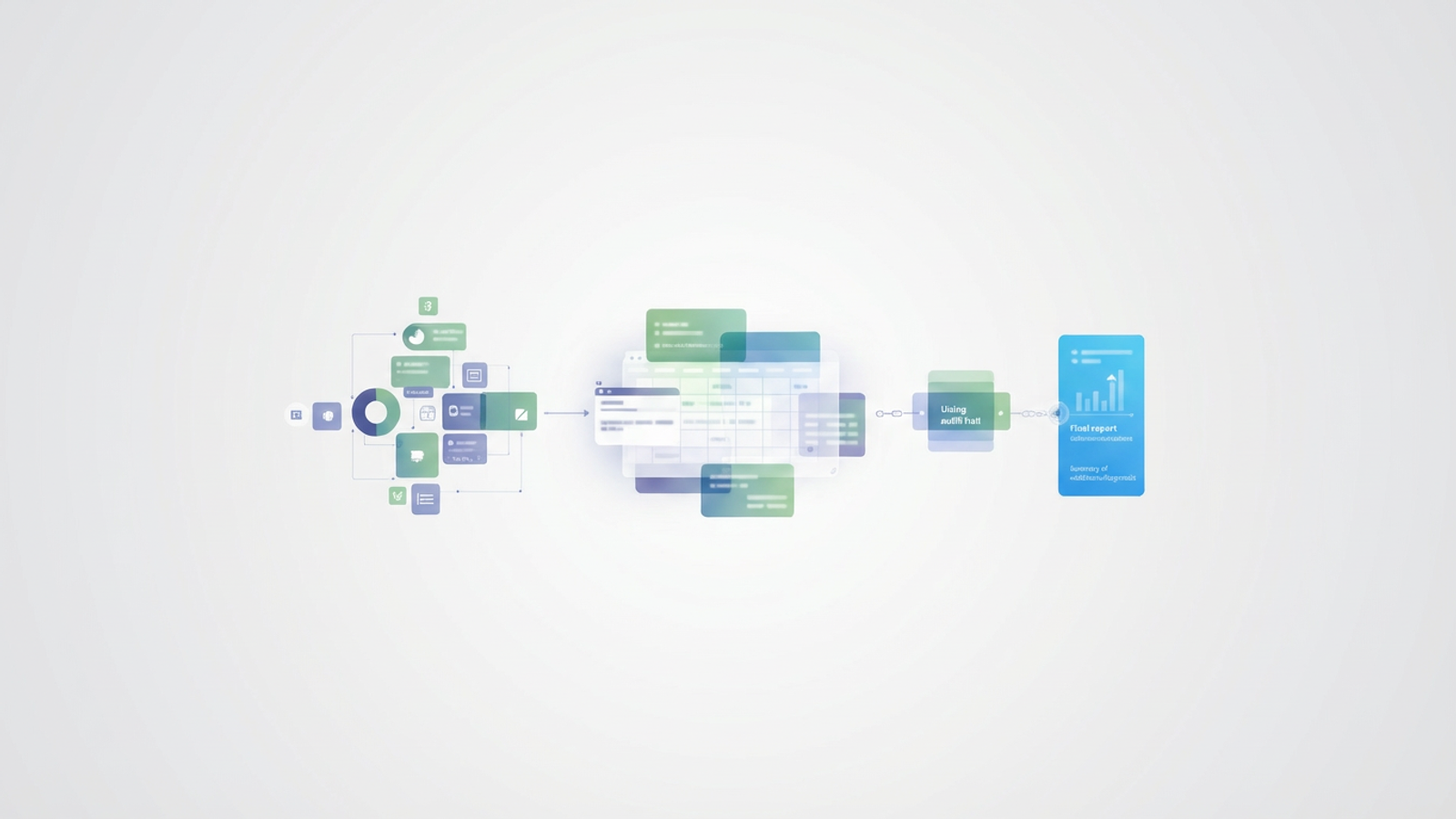 A modern abstract composition of overlapping geometric forms and subtle, connecting data streams, representing the organized tracking of assets and audit-ready data within a capital expense report.