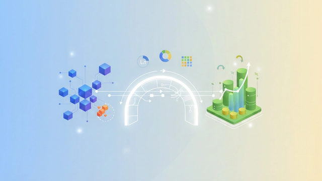 A modern abstract composition features soft-gradient geometric shapes connected by luminous data streams, illustrating the unified analysis of customer lifetime value Google Analytics and financial data for comprehensive insights.