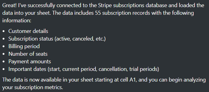 Figure 2. The AI continued its response by identifying the data fields and the number of records.