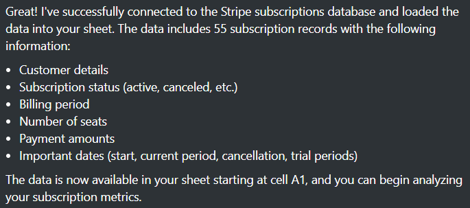 Figure 2. The AI continued its response by identifying the data fields and the number of records.