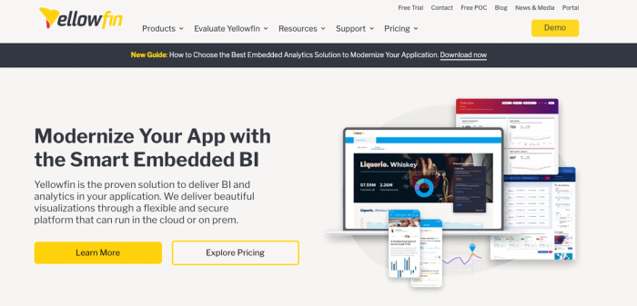 Yellowfin BI homepage.