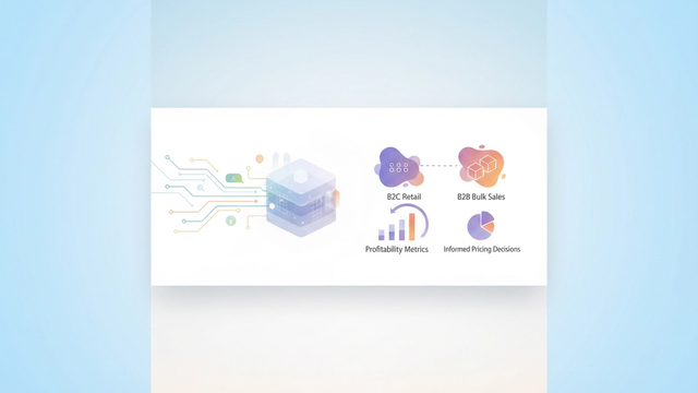 An abstract image of soft-gradient geometric shapes linked by subtle data streams visualizes the intricate financial modeling required to optimize bakery profit margin across distinct sales channels.