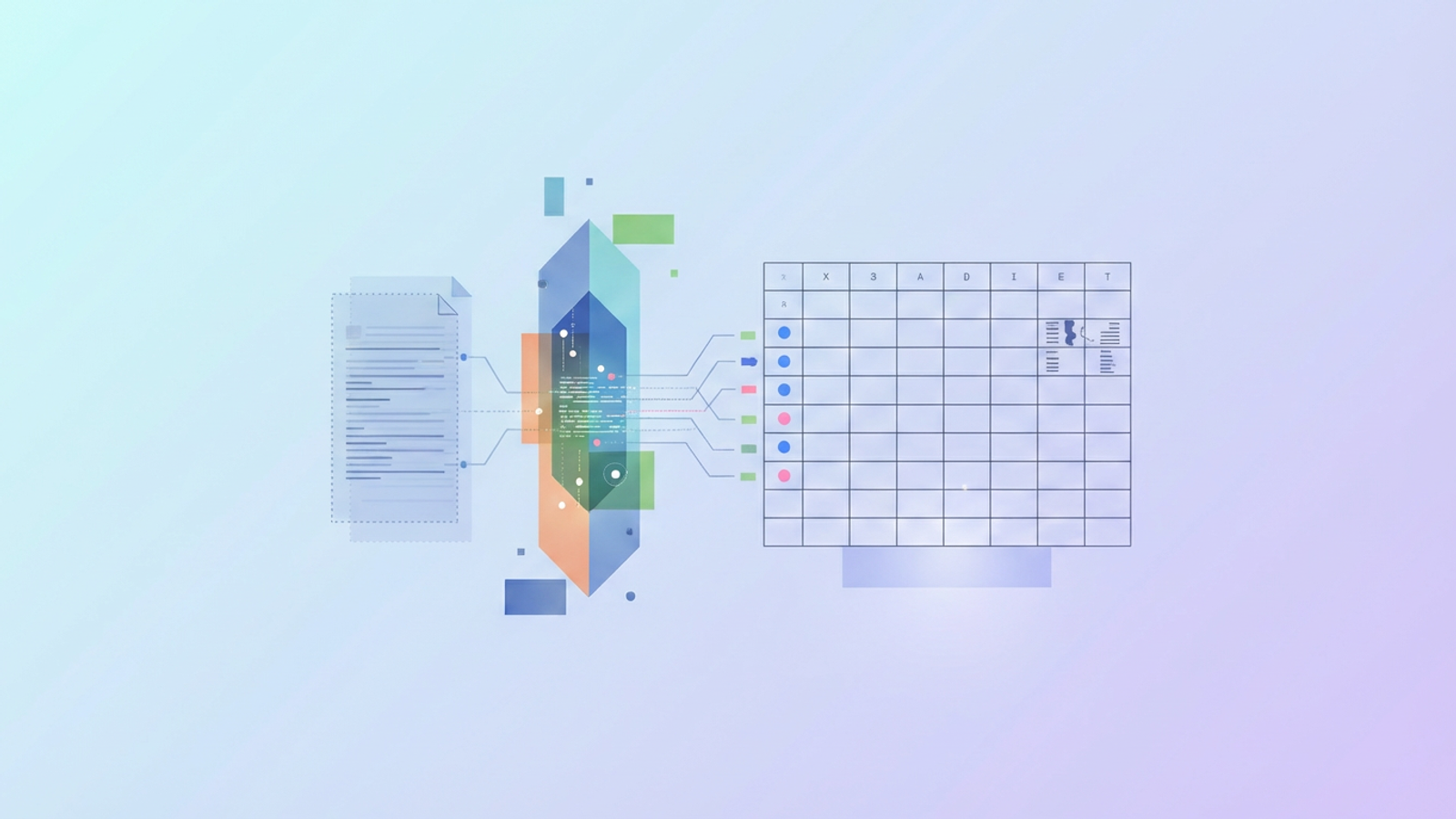 A minimalist abstract illustration features interconnected geometric shapes and subtle lines, depicting the structured flow of data being extracted, cleaned, and organized from multiple sources for precise election results analysis.