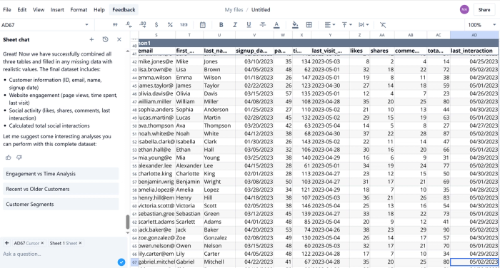 Joining tables using AI that can analyze spreadsheets.