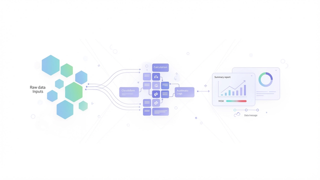 A minimalist abstract design features layered geometric forms in soft blue and purple gradients, connected by subtle lines representing the flow of telecom data analysis through various processing stages for informed network decisions.