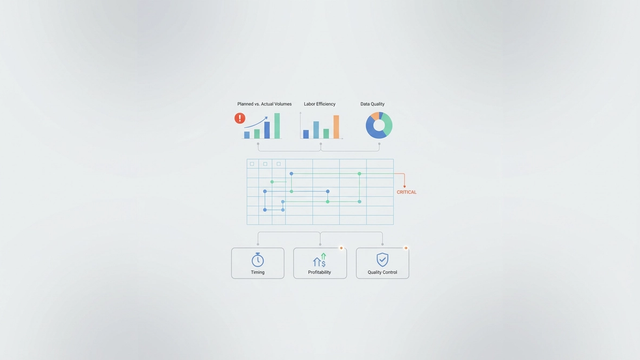 A modern abstract composition of overlapping translucent geometric shapes in soft gradients, connected by subtle data streams, representing sophisticated tools to track subcontractor performance and visualize project insights on a dashboard.