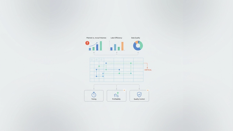A modern abstract composition of overlapping translucent geometric shapes in soft gradients, connected by subtle data streams, representing sophisticated tools to track subcontractor performance and visualize project insights on a dashboard.