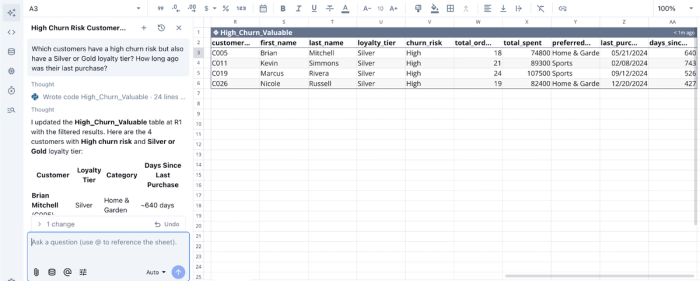Customer data analysis in Quadratic