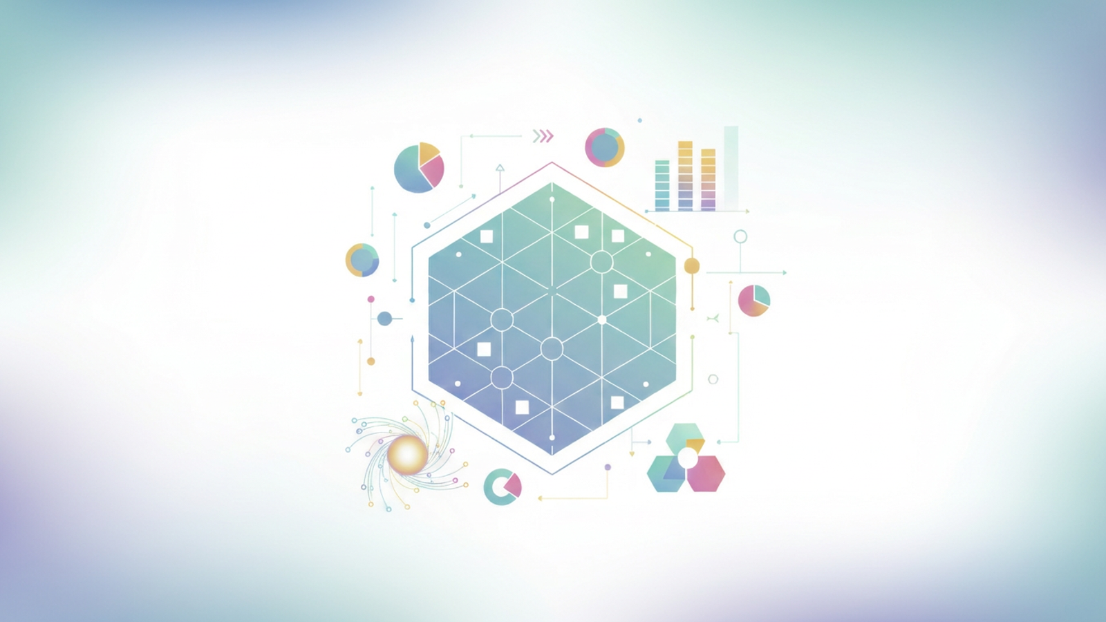 An abstract hero image features interconnected geometric shapes and soft gradient flows, subtly illustrating data aggregation and automated reporting for a sophisticated reseller inventory tracker.