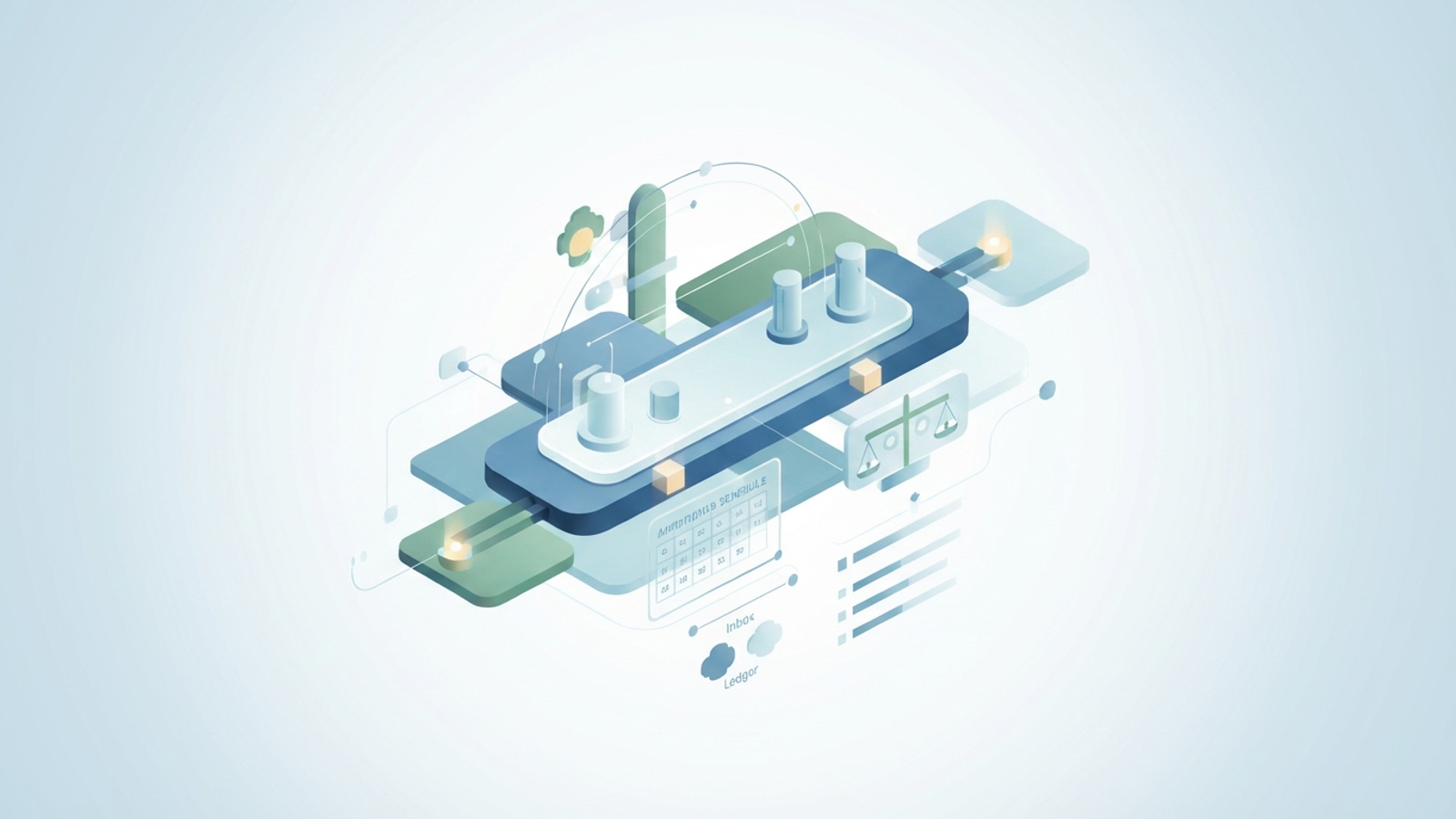 A modern SaaS-style abstract graphic features geometric shapes and connecting lines with subtle data flow elements arranged over a soft gradient, visually organizing data for a prepaid expense tracker.