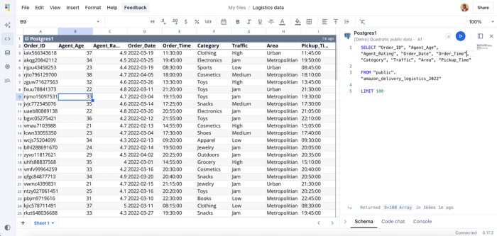 Retrieving data from the database using SQL in Quadratic