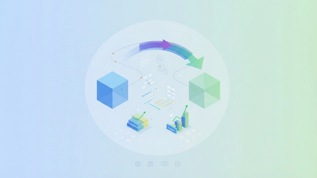 An abstract image with clean geometric shapes in soft, overlapping gradients, subtly connected by flowing lines, representing the consolidation of granular data and phased operational changes for comprehensive product profitability analysis.