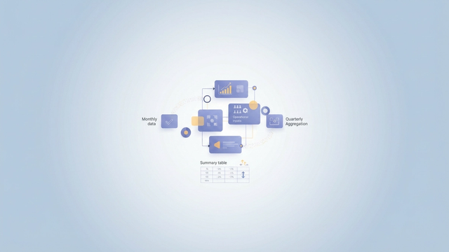 An abstract composition of layered geometric shapes and soft gradients illustrates the correlation and comparison of multi-timescale employee productivity metrics for financial analysis.