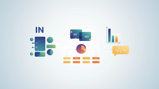 An abstract, modern illustration features interconnected geometric shapes and soft gradient pathways, symbolizing the structured flow and allocation of financial data for calculating and comparing gross margin vs net margin.