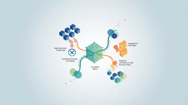 A modern abstract design features a network of geometric shapes in soft gradients, some interconnected and others distinctly separated, symbolizing the analytical process of identifying negatively correlated stocks for strategic diversification.